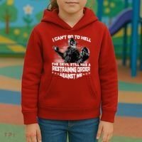 I Can't Go To Hell The Devil Has A Restraining Order Against Me Kids Hoodie thumb 3