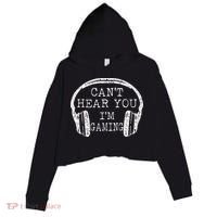 I Can't Hear You I'm Gaming Headphones Gamer Crop Fleece Hoodie thumb 0