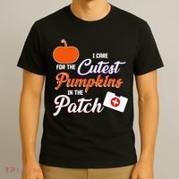 I Care For the Cutest Pumpkins In The Patch Halloween Nurse T-Shirt thumb 3