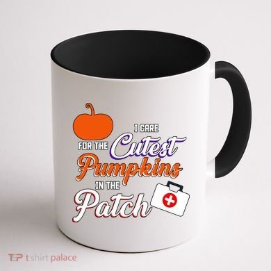 I Care For the Cutest Pumpkins In The Patch Halloween Nurse Coffee Mug back