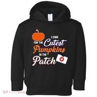 I Care For the Cutest Pumpkins In The Patch Halloween Nurse Toddler Hoodie thumb 0