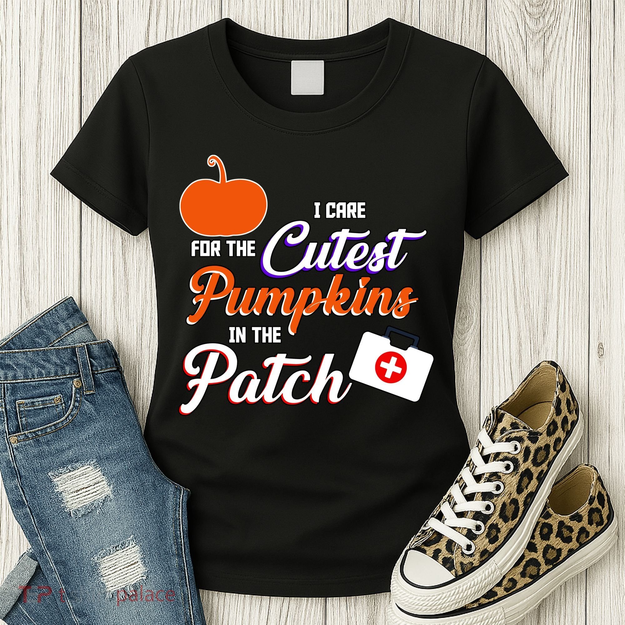 I Care For the Cutest Pumpkins In The Patch Halloween Nurse Women's T-Shirt
