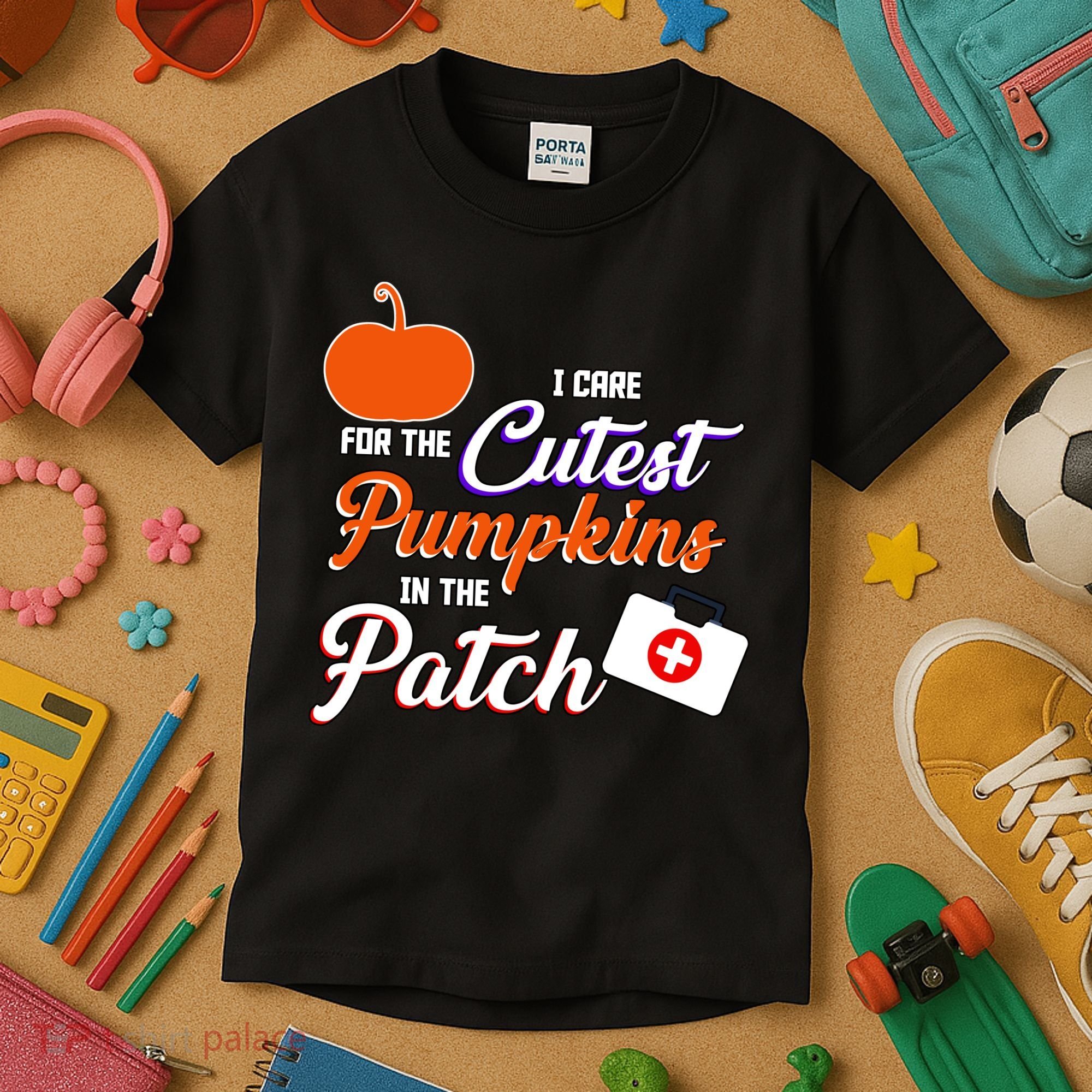 I Care For the Cutest Pumpkins In The Patch Halloween Nurse Kids T-Shirt
