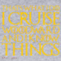 I Cruise Woodward Ave and Know Things Women's Racerback Cropped Tank thumb 2
