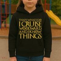 I Cruise Woodward Ave and Know Things Kids Hoodie thumb 3