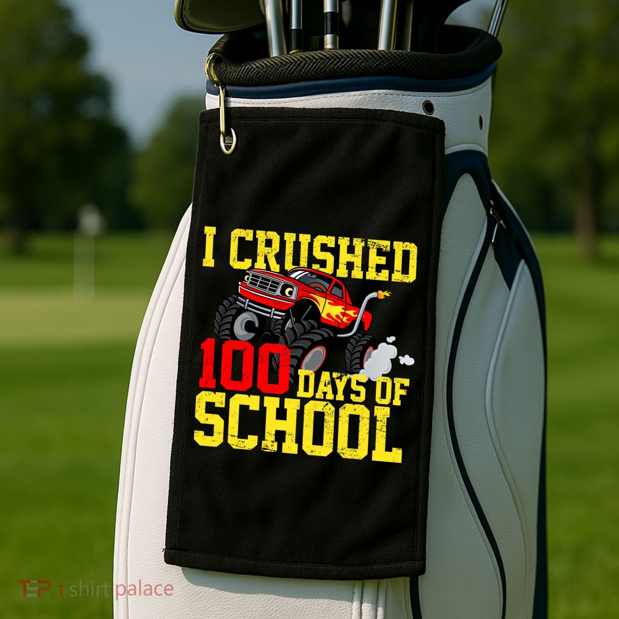 I Crushed 100 Days Of School Monster Truck Golf Towel