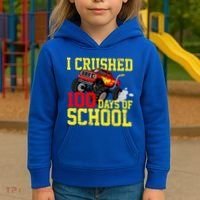 I Crushed 100 Days Of School Monster Truck Kids Hoodie thumb 3