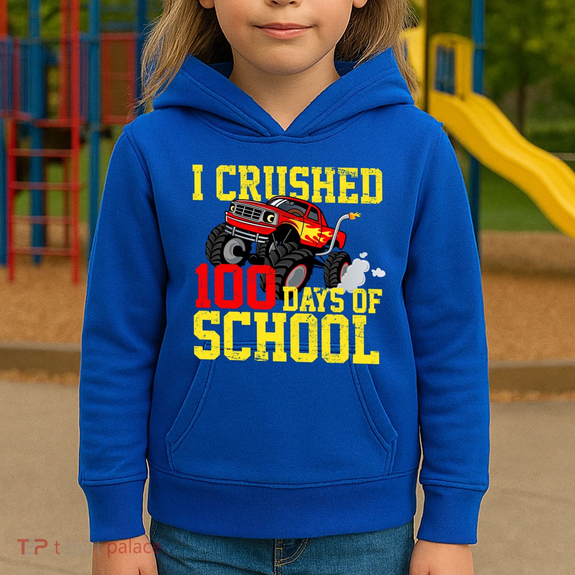 I Crushed 100 Days Of School Monster Truck Kids Hoodie