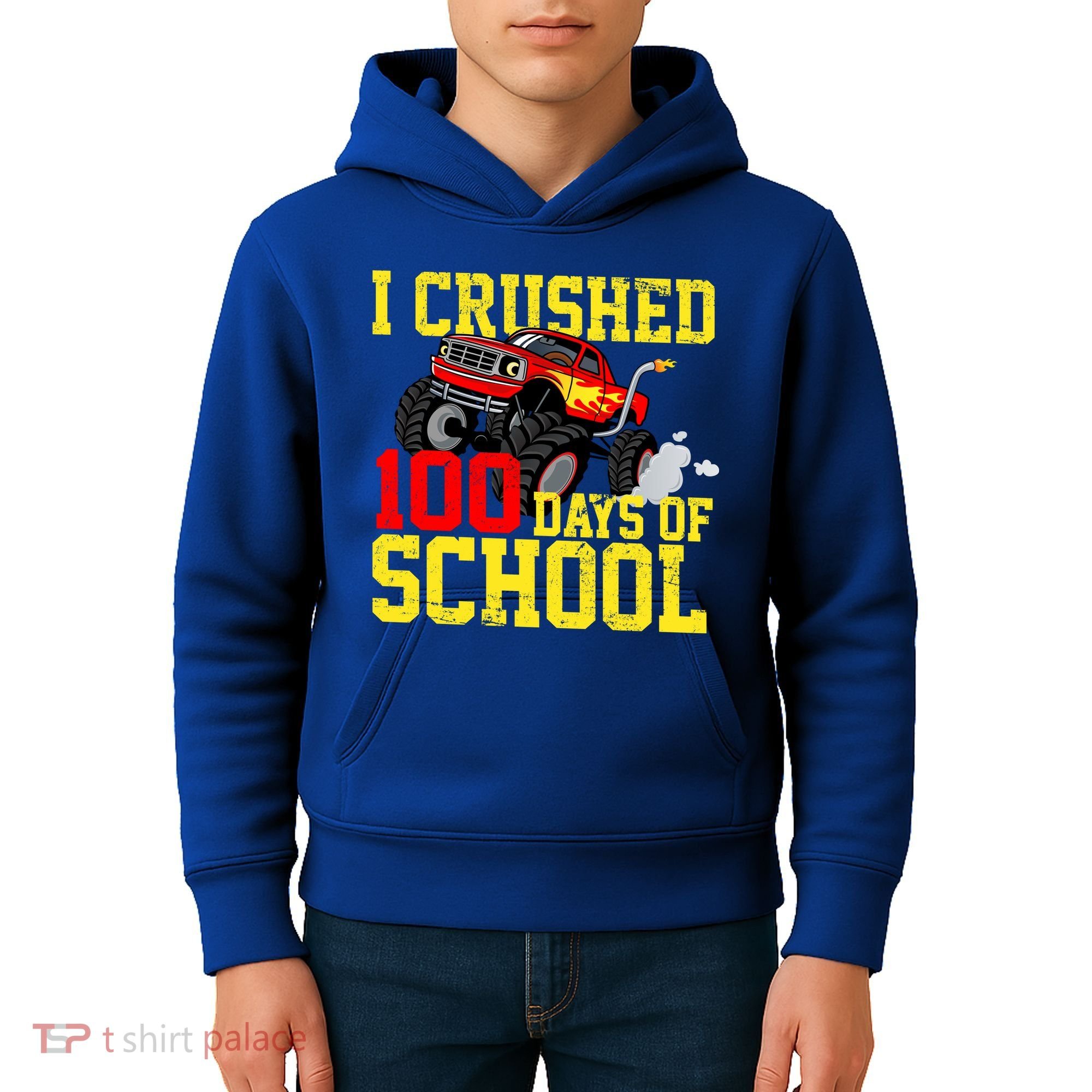 I Crushed 100 Days Of School Monster Truck Kids Hoodie