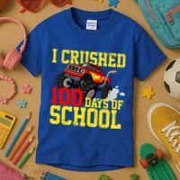 I Crushed 100 Days Of School Monster Truck Kids T-Shirt thumb 3