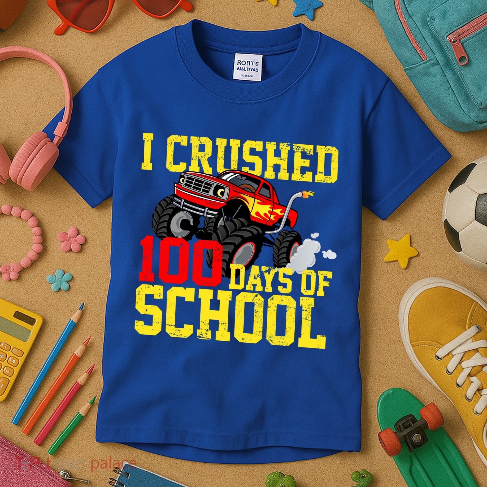 I Crushed 100 Days Of School Monster Truck Kids T-Shirt