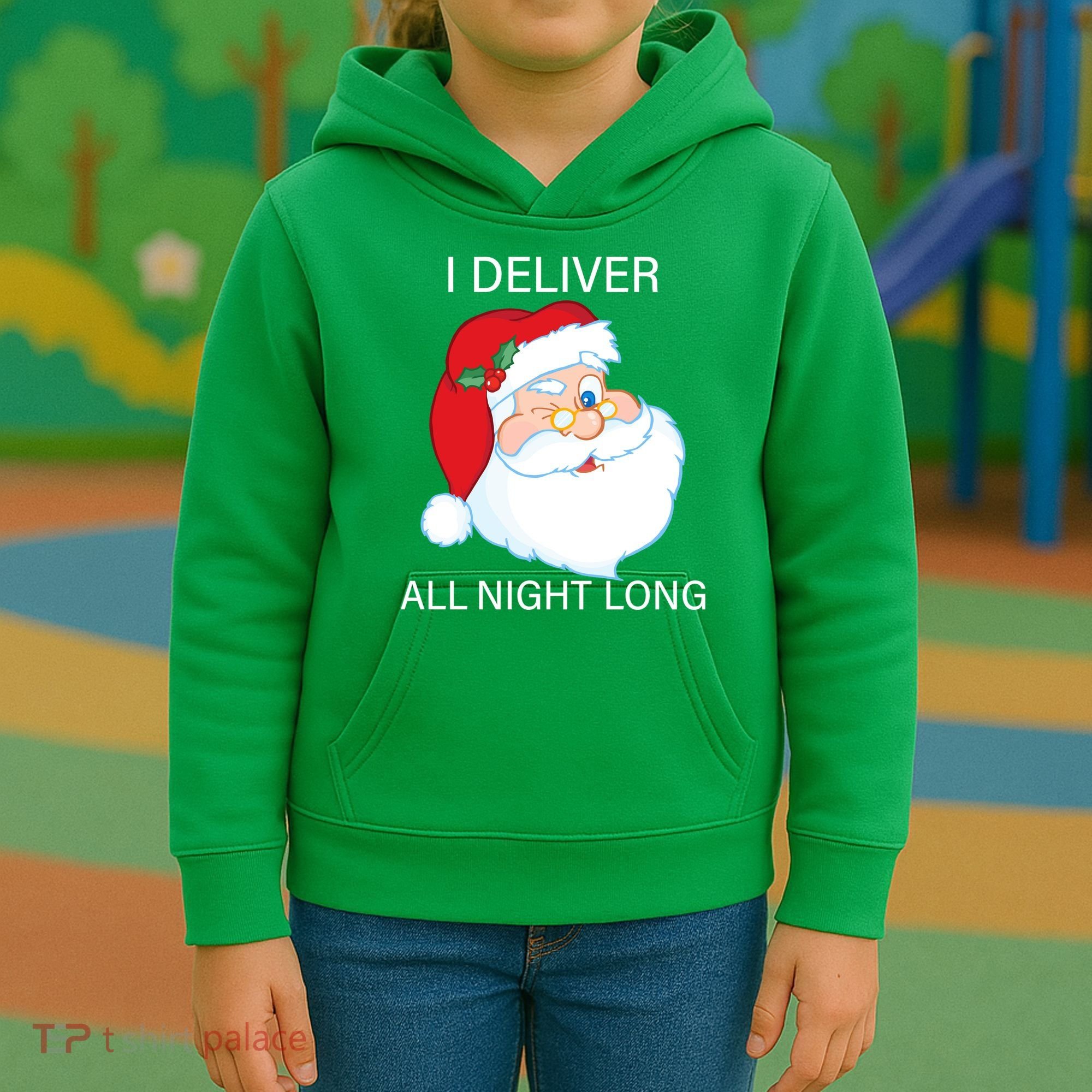 I Deliver All Night Long Funny Santa Kids Hoodie
