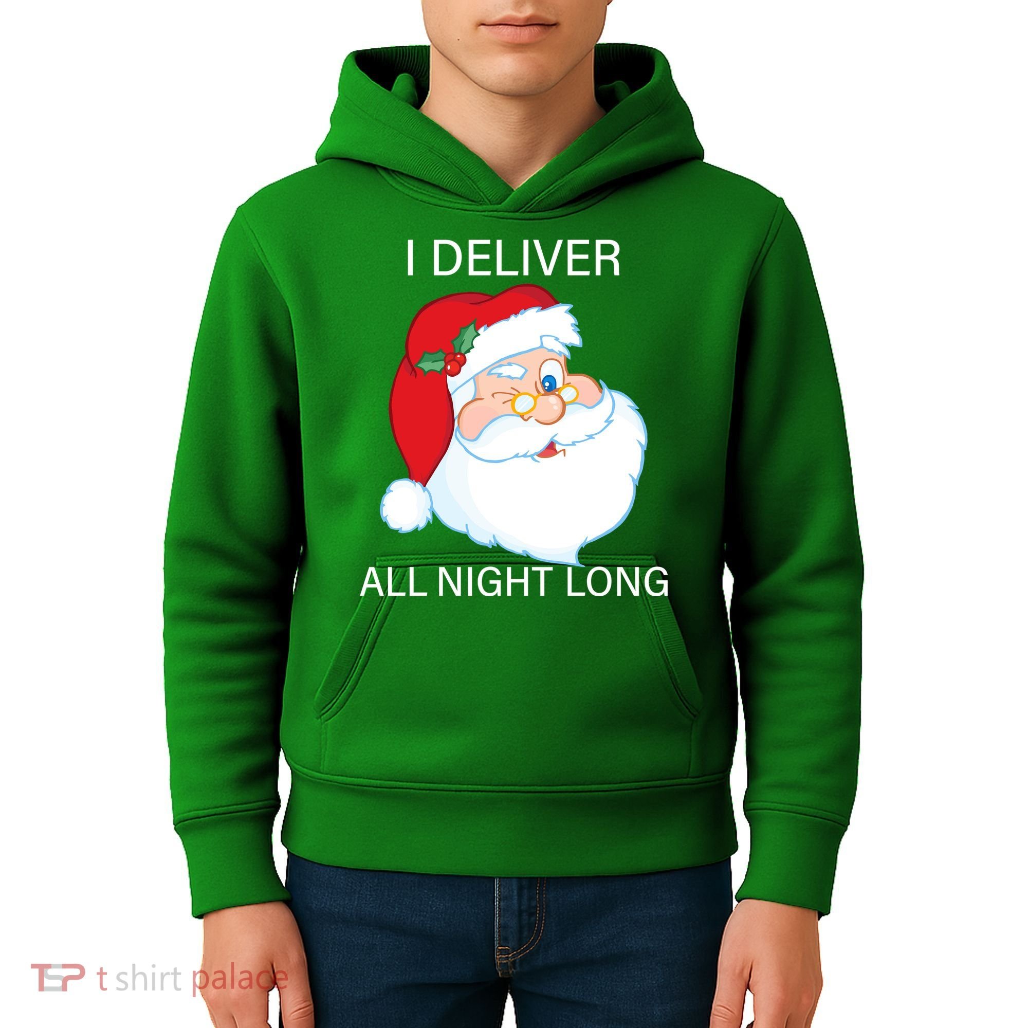 I Deliver All Night Long Funny Santa Kids Hoodie
