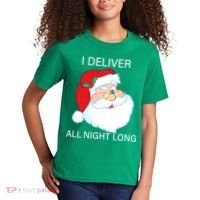 I Deliver All Night Long Funny Santa Kids T-Shirt thumb 2