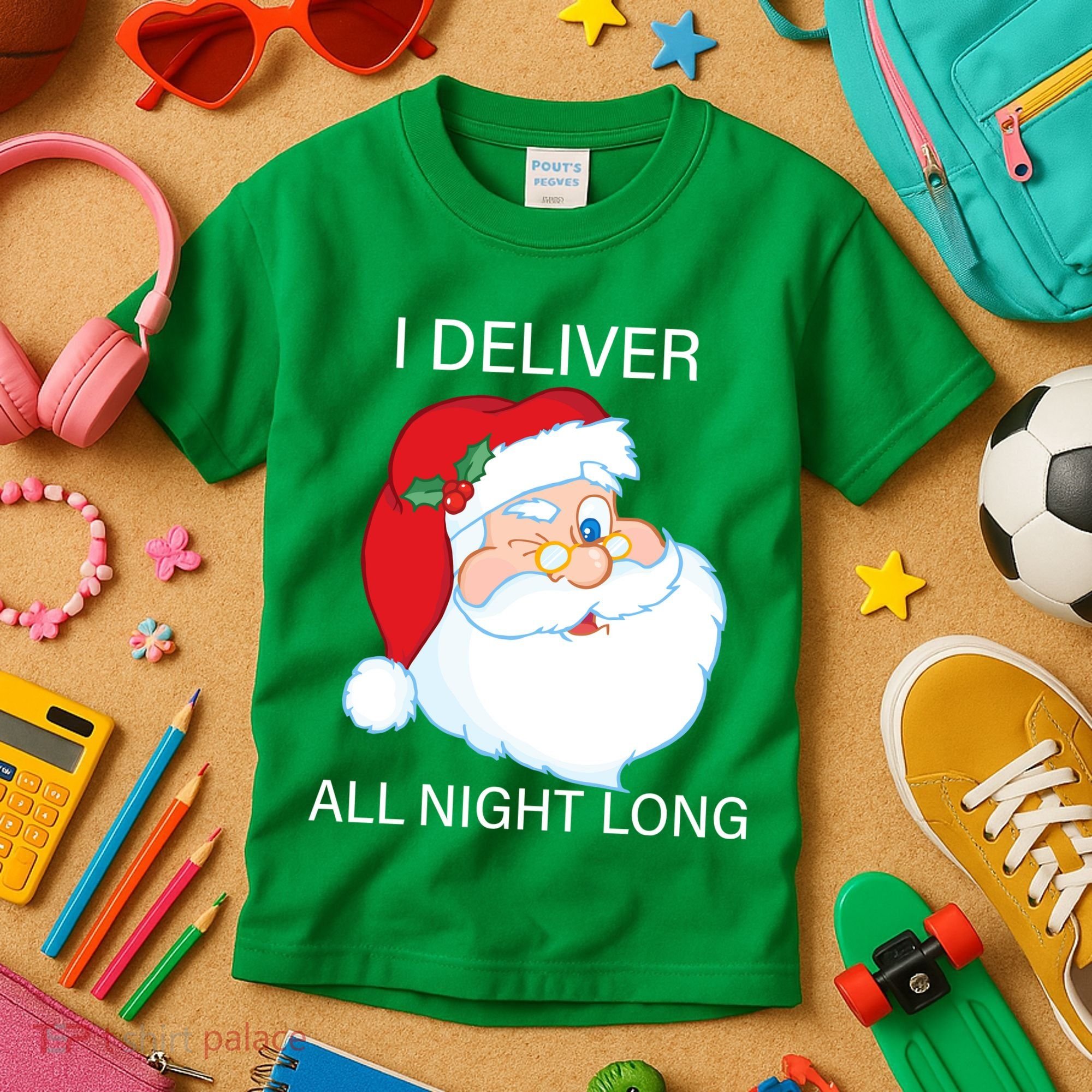 I Deliver All Night Long Funny Santa Kids T-Shirt