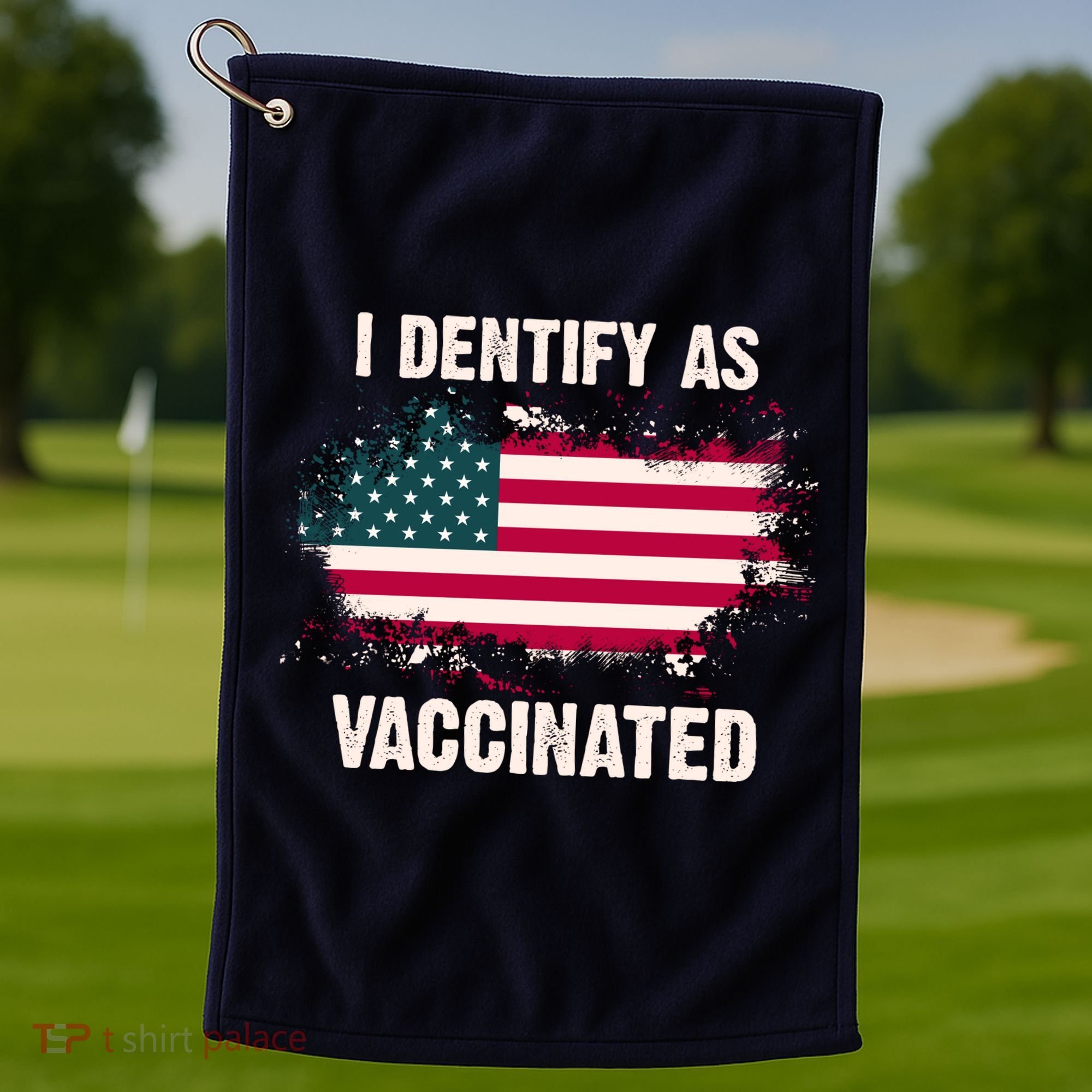 I Dentify As Vaccinated American Flag Golf Towel