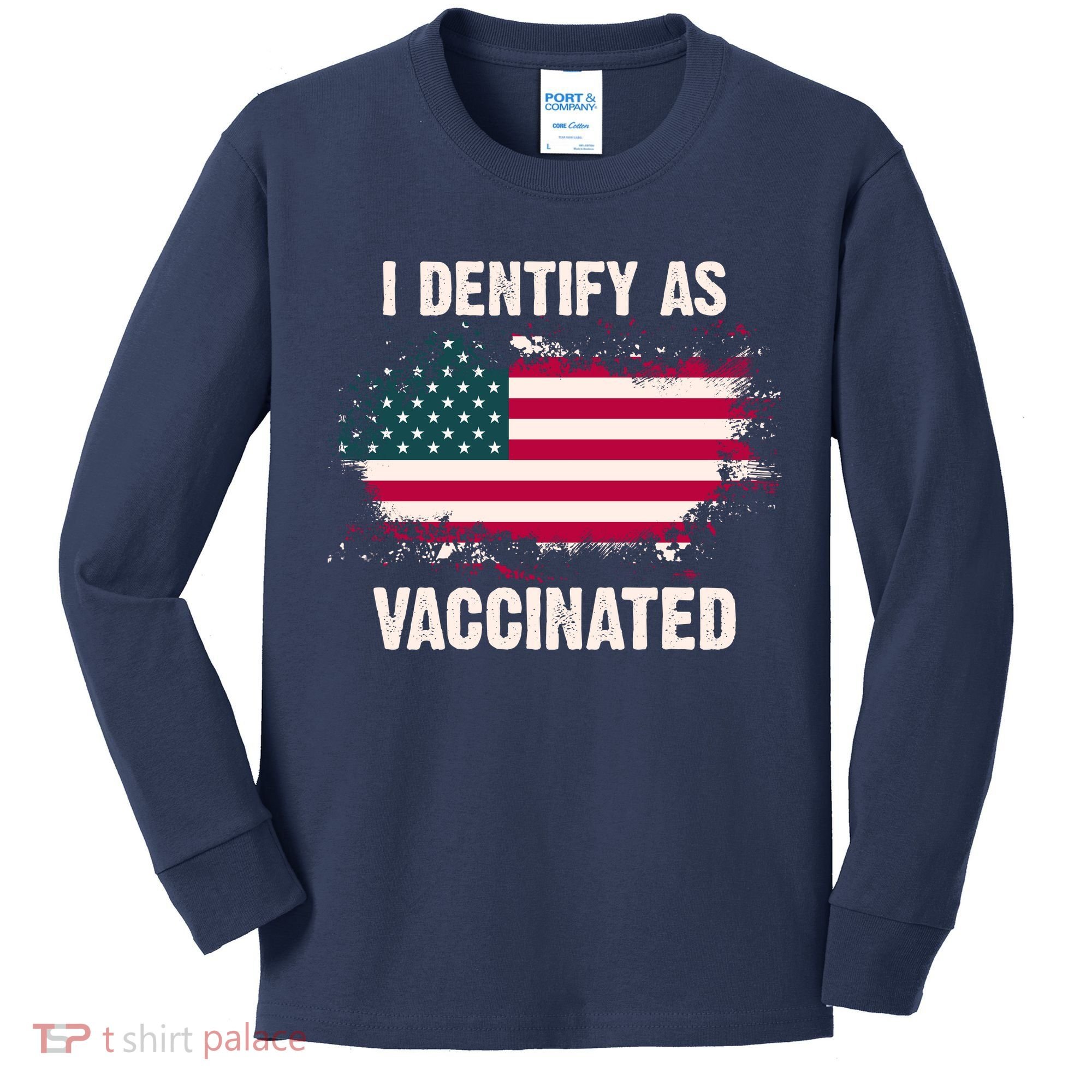 I Dentify As Vaccinated American Flag Kids Long Sleeve Shirt