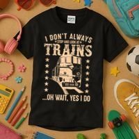 I Don't Always Stop And Look At Trains Oh Wait Yes I Do Kids T-Shirt thumb 3