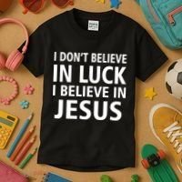 I Don't Believe In Luck, I Believe In Jesus Kids T-Shirt thumb 3