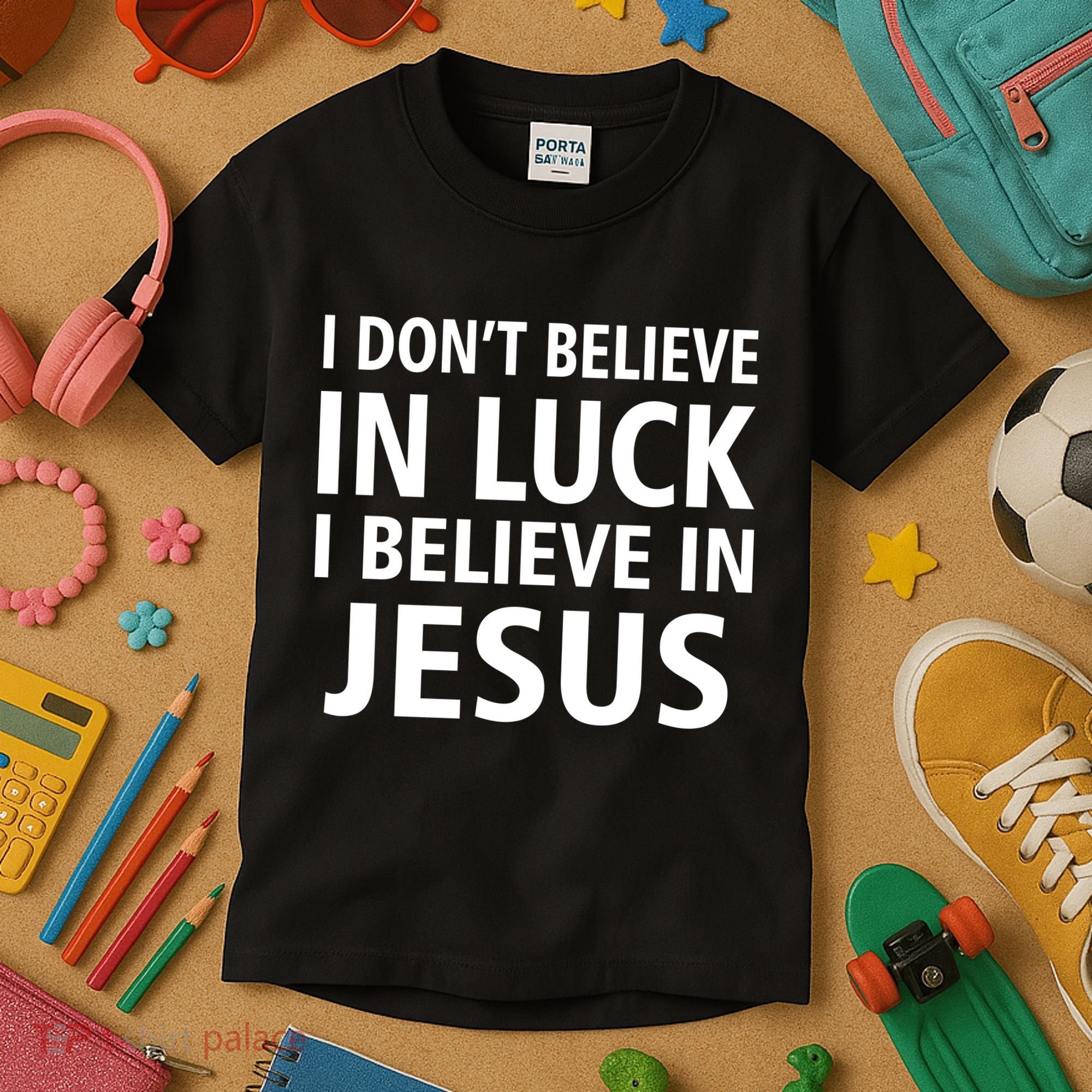 I Don't Believe In Luck, I Believe In Jesus Kids T-Shirt