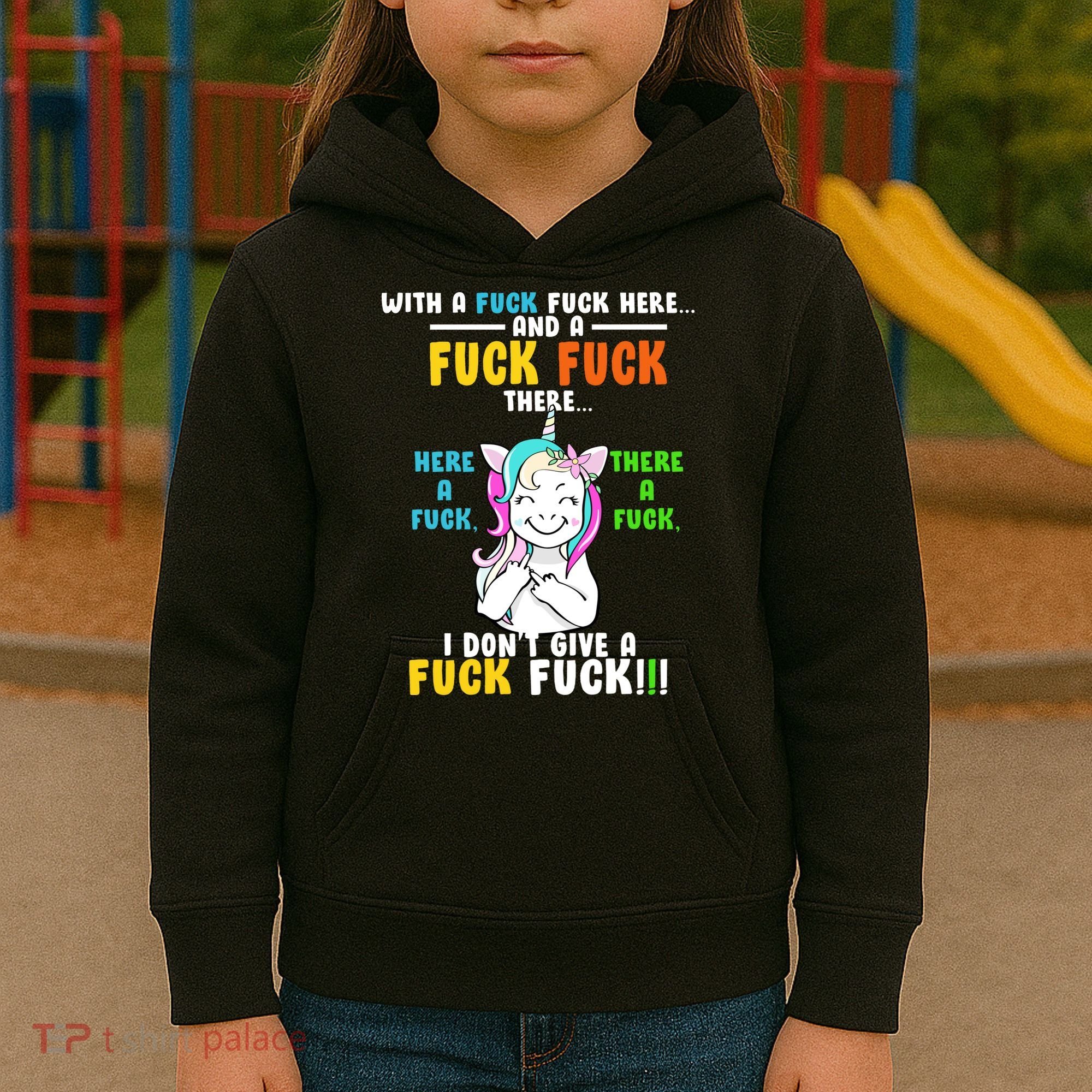 I Don't Give A Fuck Fuck Offensive Funny Unicorn Kids Hoodie