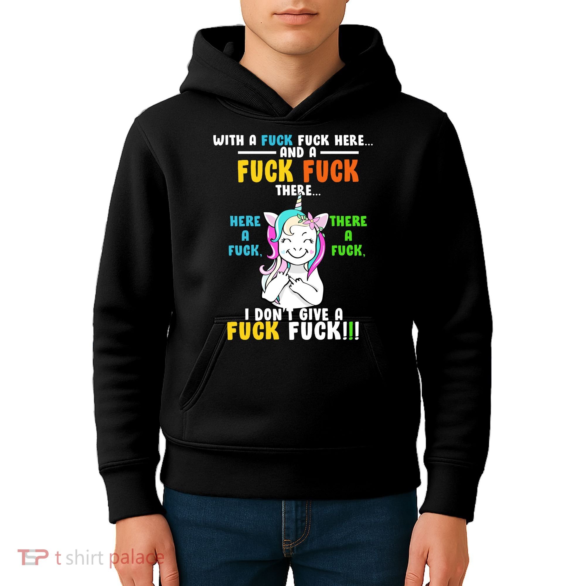 I Don't Give A Fuck Fuck Offensive Funny Unicorn Kids Hoodie