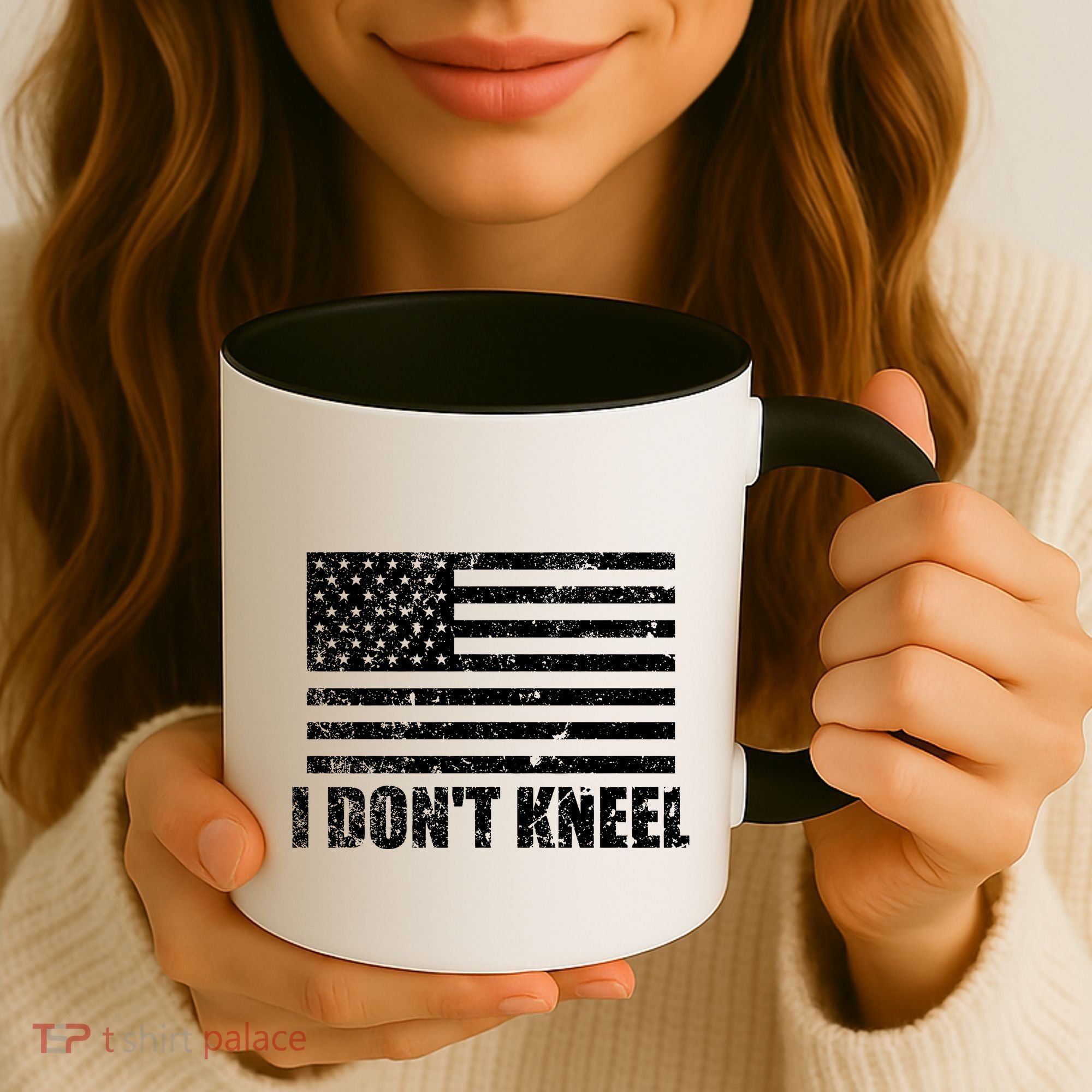 I Dont Kneel Distressed USA Flag Coffee Mug