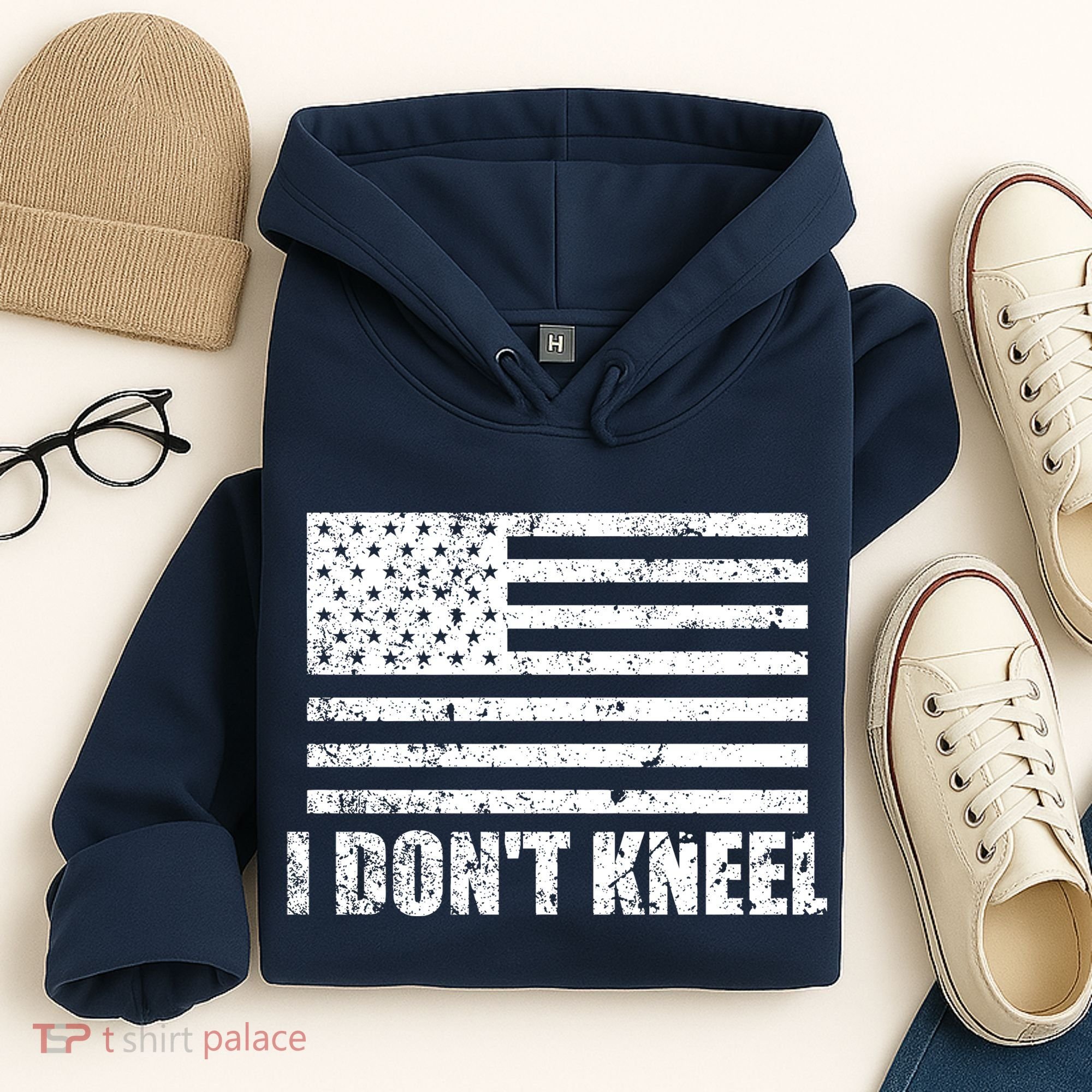I Dont Kneel Distressed USA Flag Hoodie