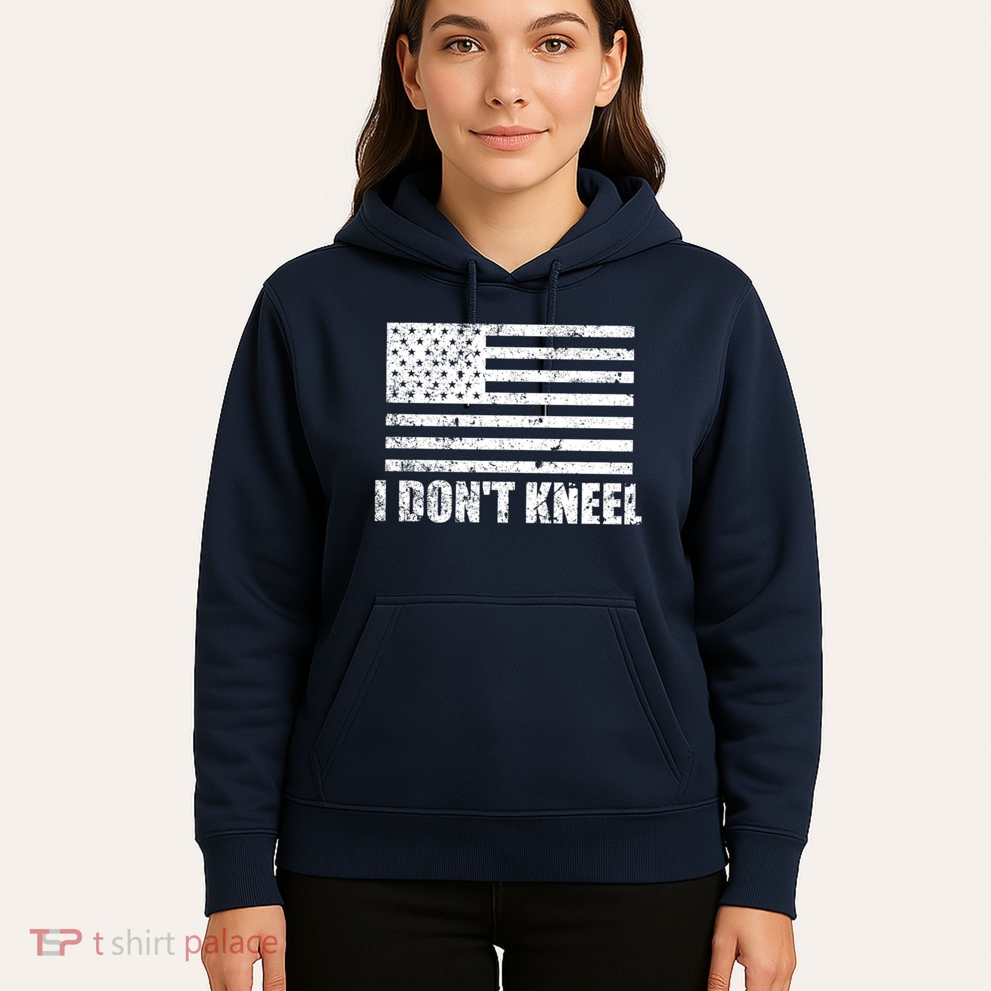 I Dont Kneel Distressed USA Flag Hoodie