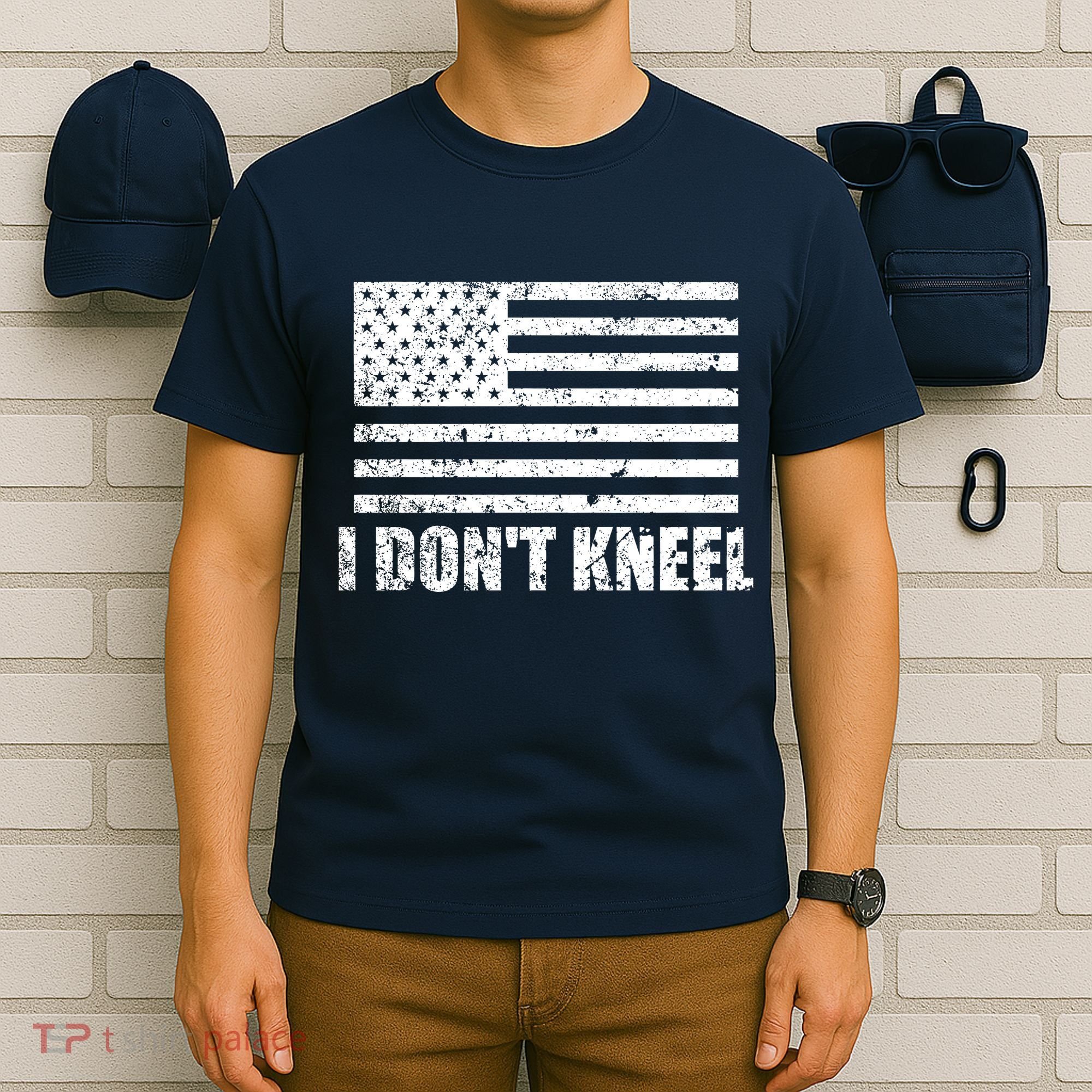 I Dont Kneel Distressed USA Flag T-Shirt