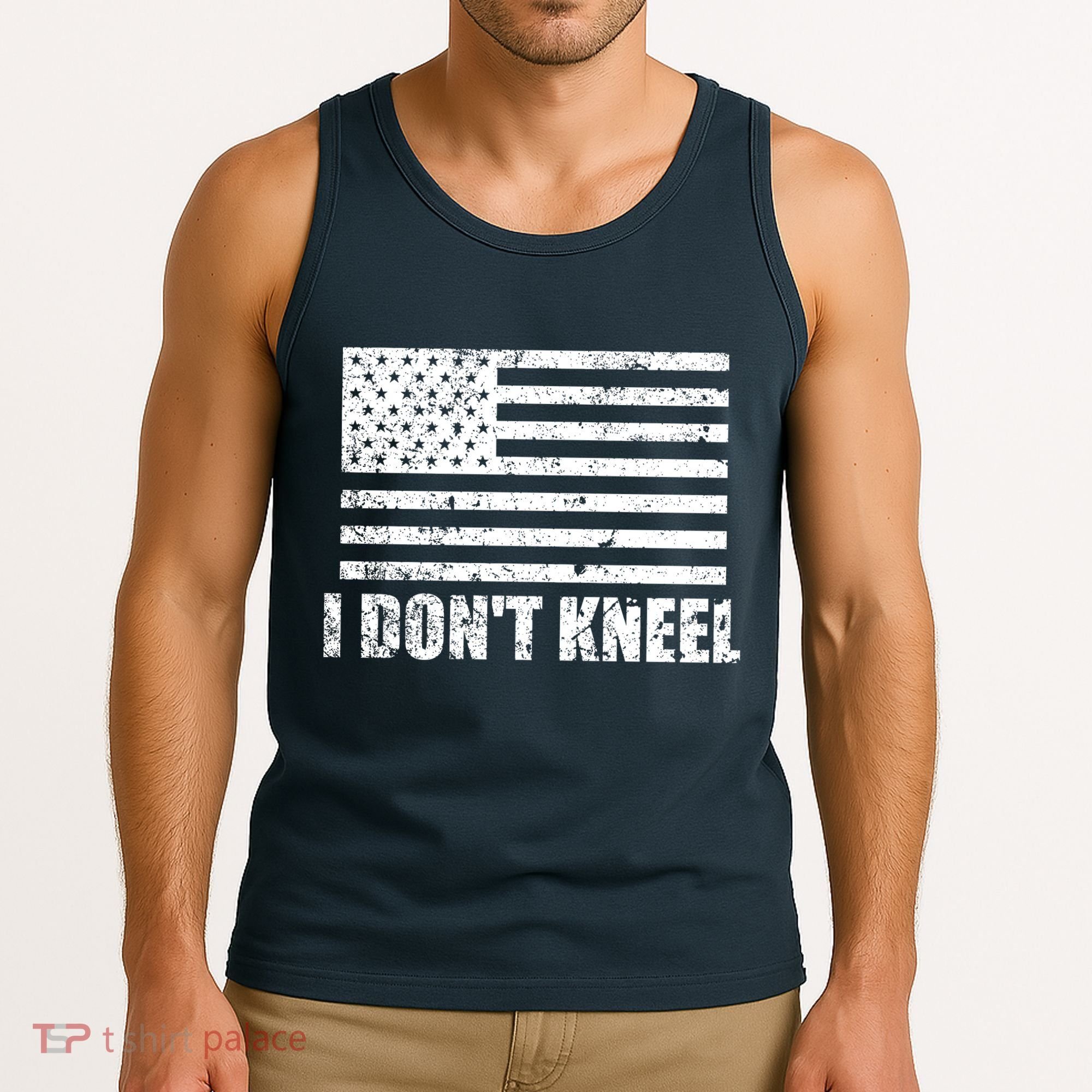 I Dont Kneel Distressed USA Flag Tank Top