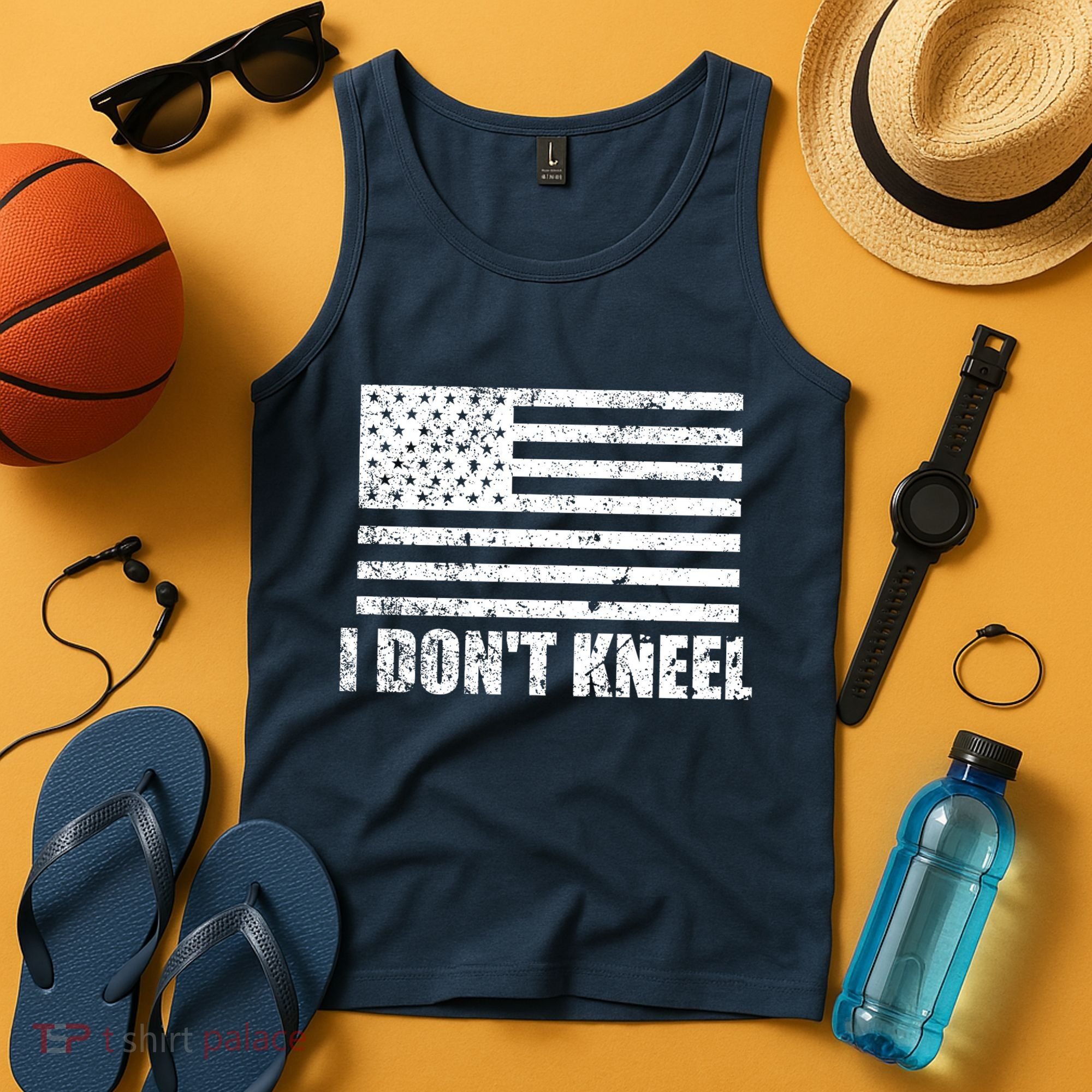 I Dont Kneel Distressed USA Flag Tank Top