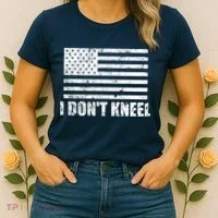 I Dont Kneel Distressed USA Flag Women's T-Shirt thumb 2