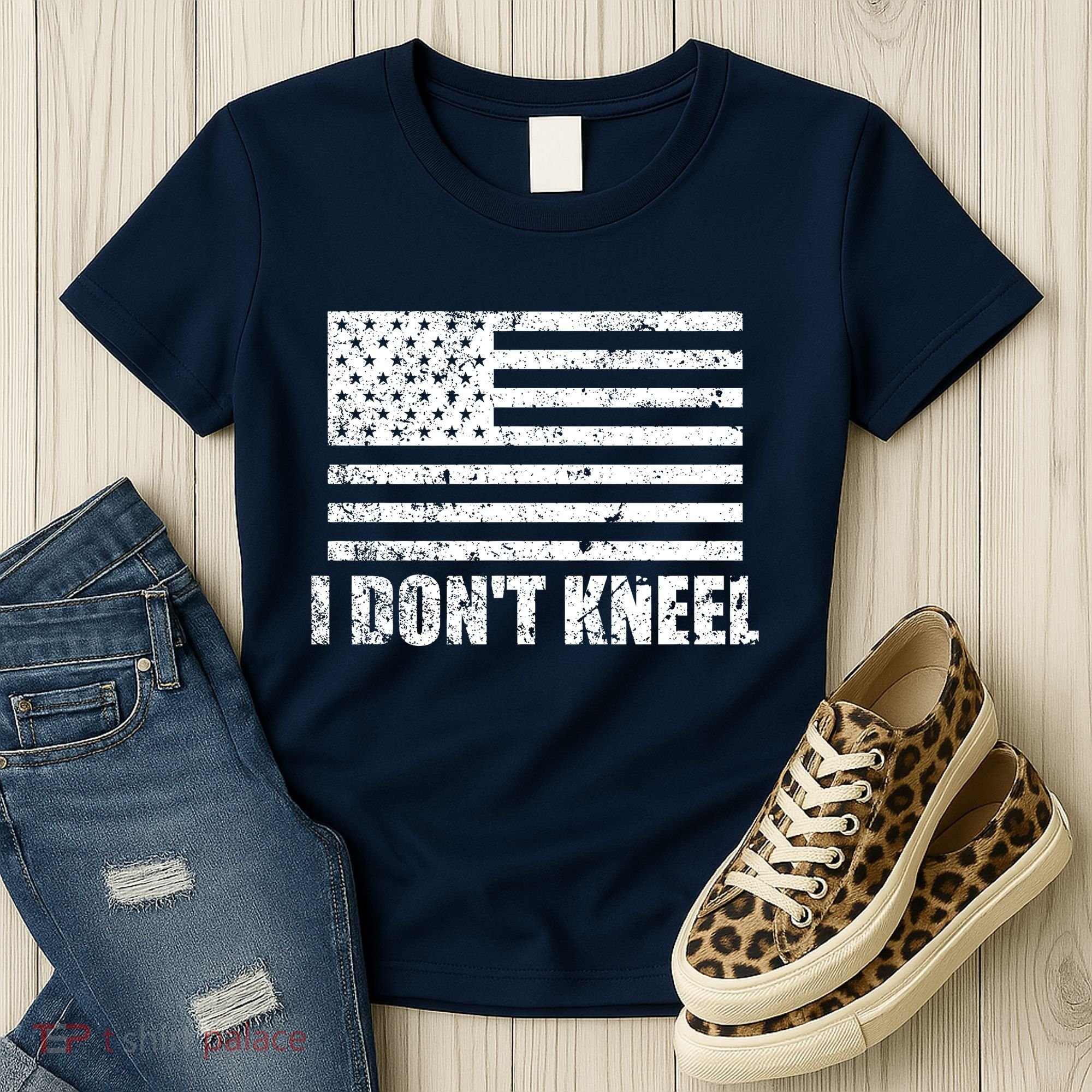 I Dont Kneel Distressed USA Flag Women's T-Shirt