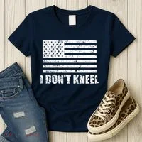 I Dont Kneel Distressed USA Flag Women's T-Shirt thumb 3