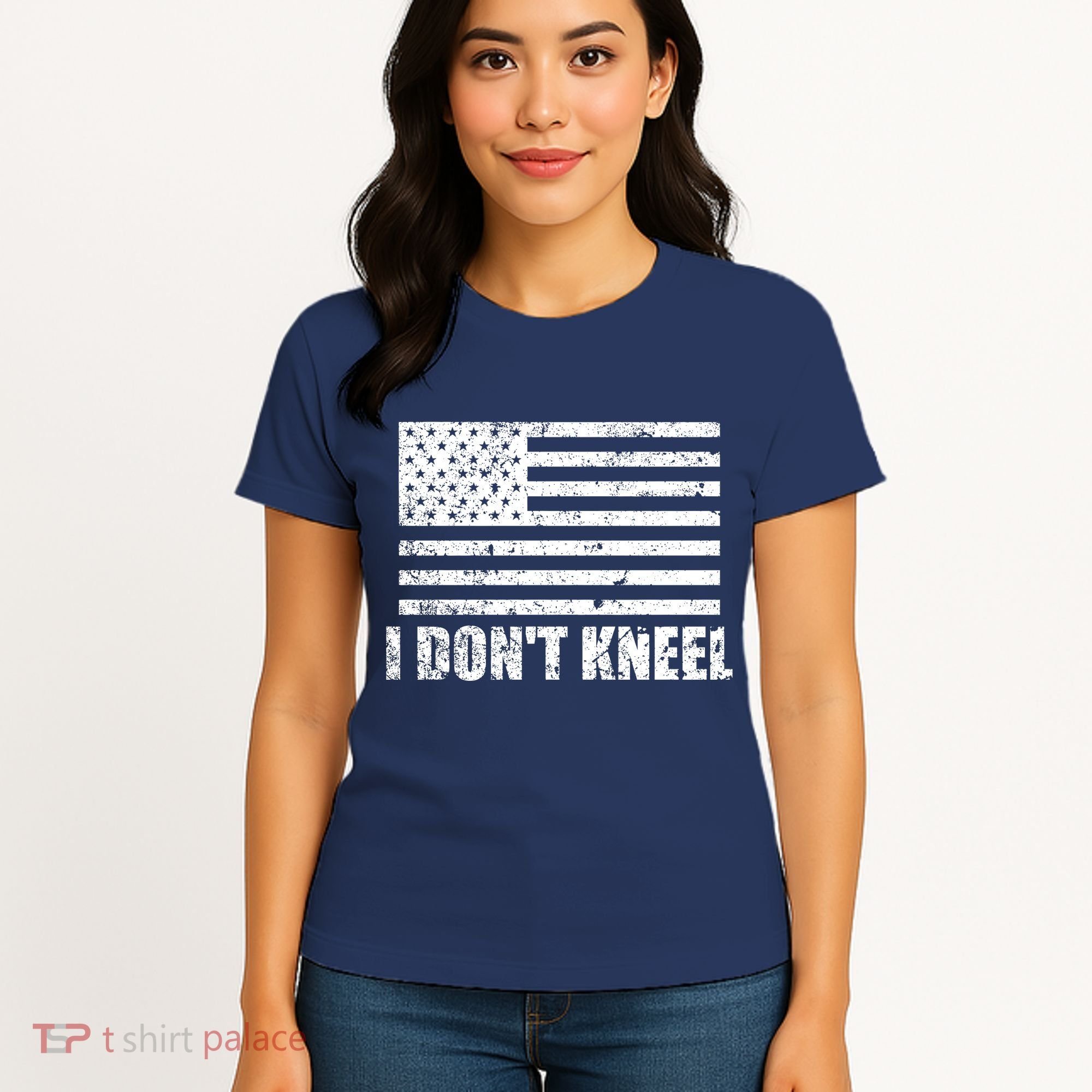I Dont Kneel Distressed USA Flag Women's T-Shirt