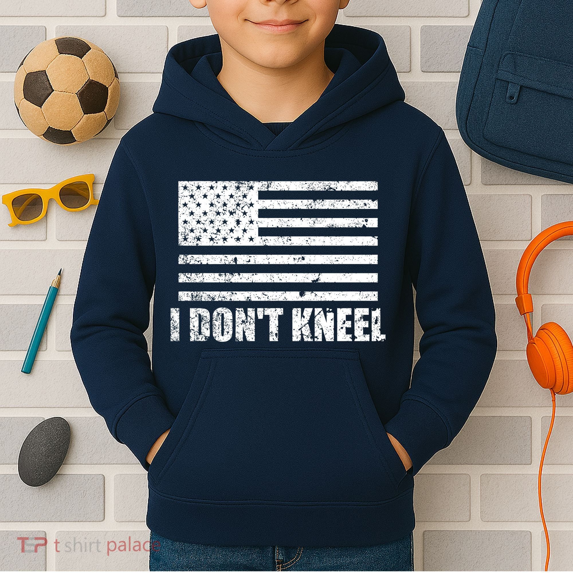 I Dont Kneel Distressed USA Flag Kids Hoodie