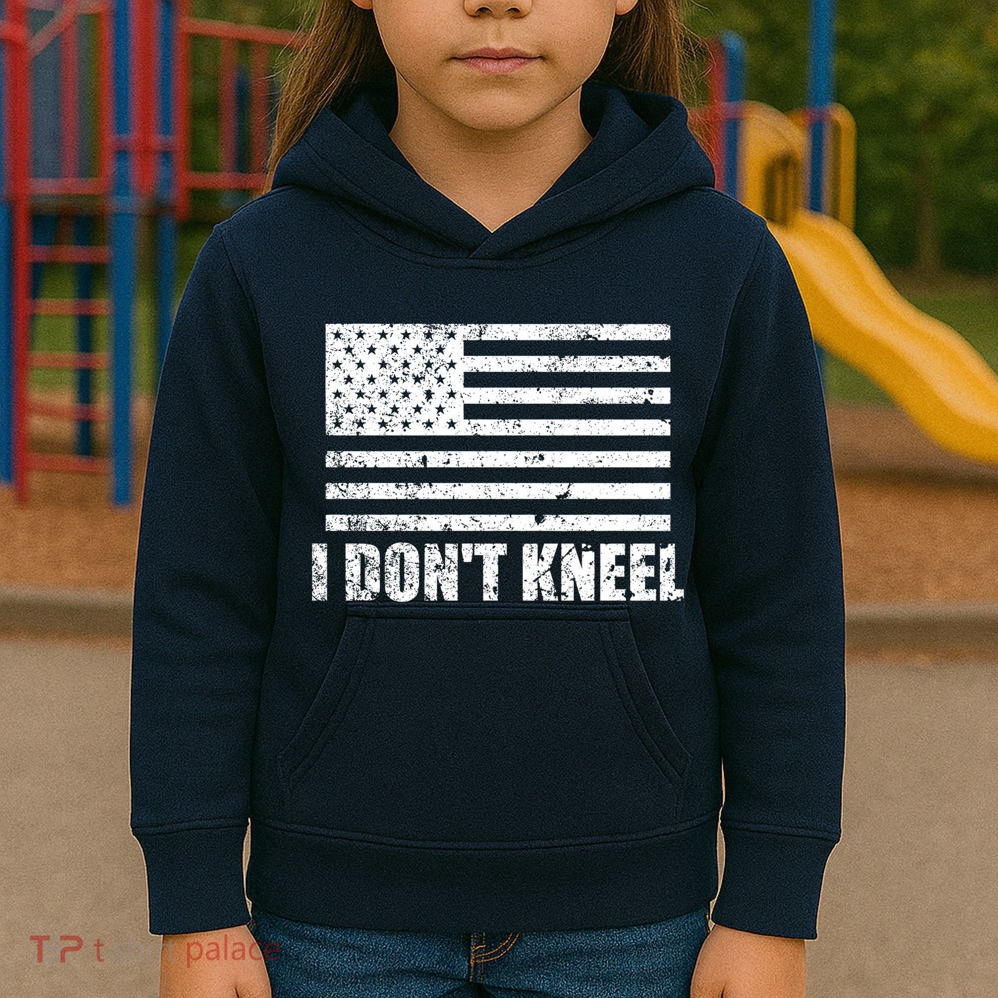 I Dont Kneel Distressed USA Flag Kids Hoodie