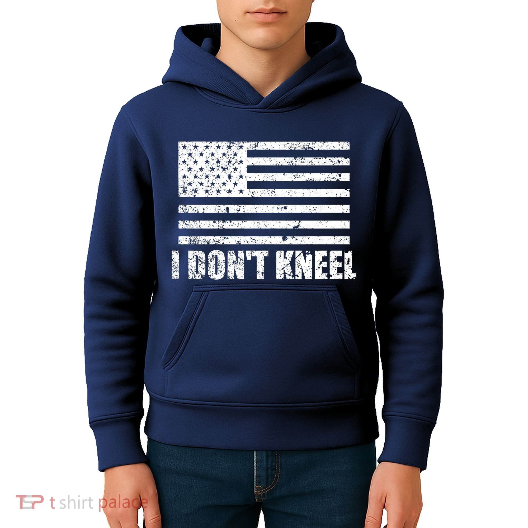 I Dont Kneel Distressed USA Flag Kids Hoodie