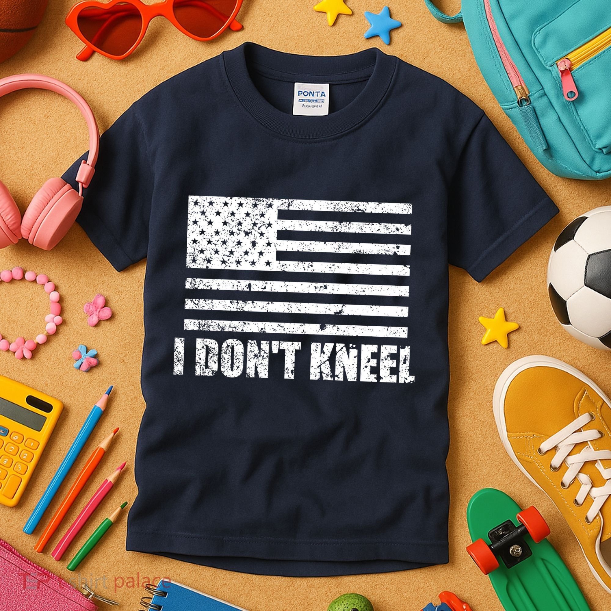 I Dont Kneel Distressed USA Flag Kids T-Shirt
