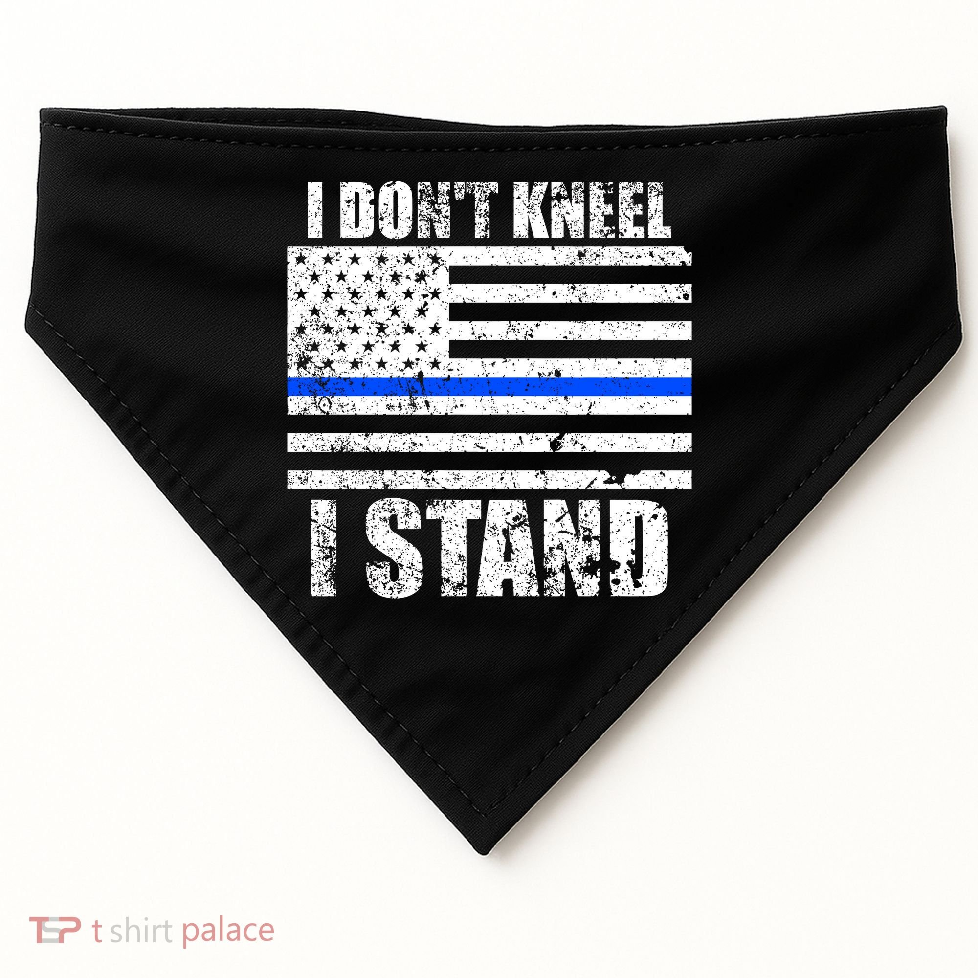 I Dont Kneel I Stand USA Blue Line Flag USA-Made Doggie Bandana