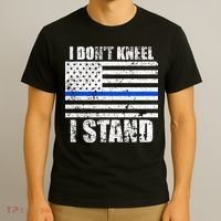 I Dont Kneel I Stand USA Blue Line Flag T-Shirt thumb 3