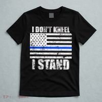 I Dont Kneel I Stand USA Blue Line Flag T-Shirt thumb 5