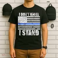 I Dont Kneel I Stand USA Blue Line Flag T-Shirt thumb 6