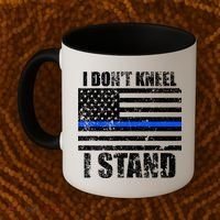 I Dont Kneel I Stand USA Blue Line Flag Coffee Mug thumb 2