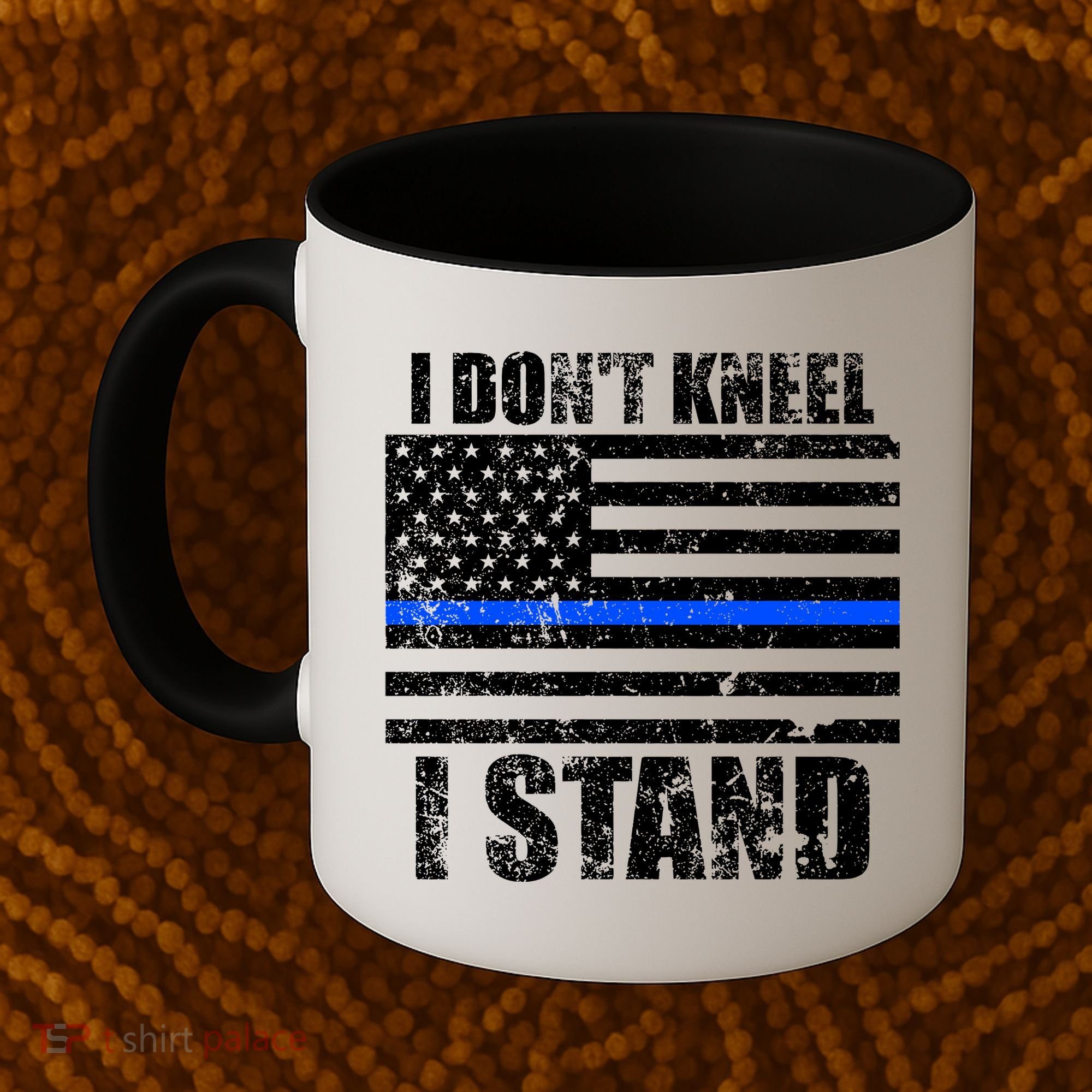 I Dont Kneel I Stand USA Blue Line Flag Coffee Mug