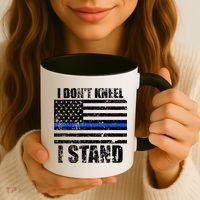 I Dont Kneel I Stand USA Blue Line Flag Coffee Mug thumb 3
