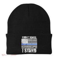 I Dont Kneel I Stand USA Blue Line Flag Beanie thumb 0