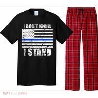 I Dont Kneel I Stand USA Blue Line Flag Pajama Set thumb 0