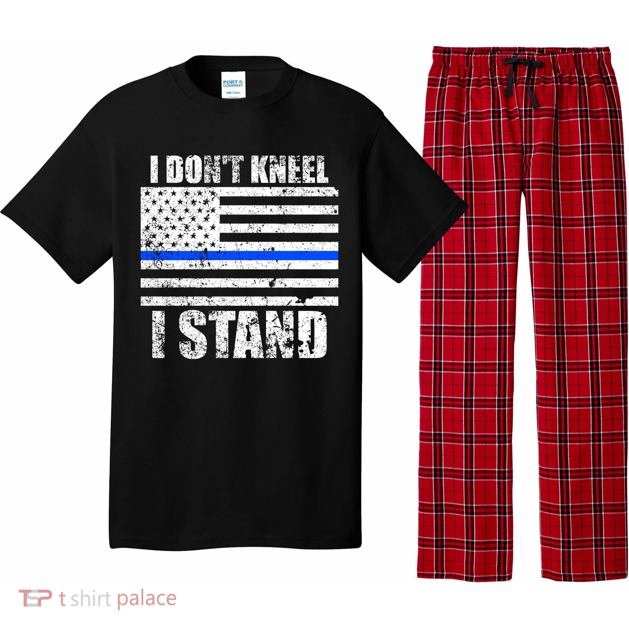 I Dont Kneel I Stand USA Blue Line Flag Pajama Set